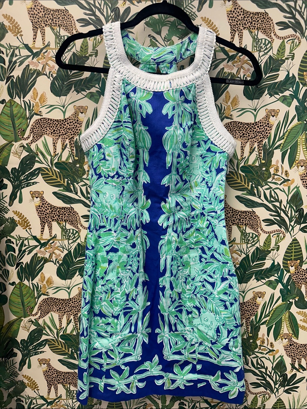 Lilly Pulitzer Blue and Green Sleeveless Shift Dress with White Trim
